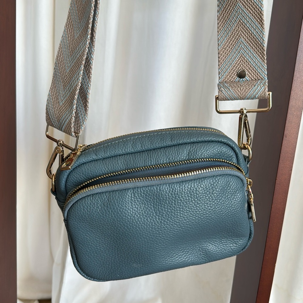 Pom Pom London Mayfair Bag Slate Blue with Straps